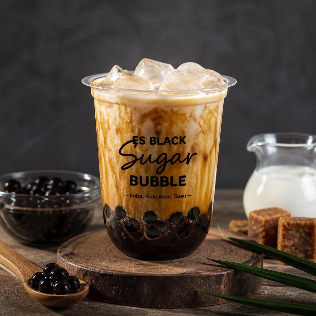 Es Black Sugar Bubble Kopi Ruang Hati dengan boba gula aren dan susu